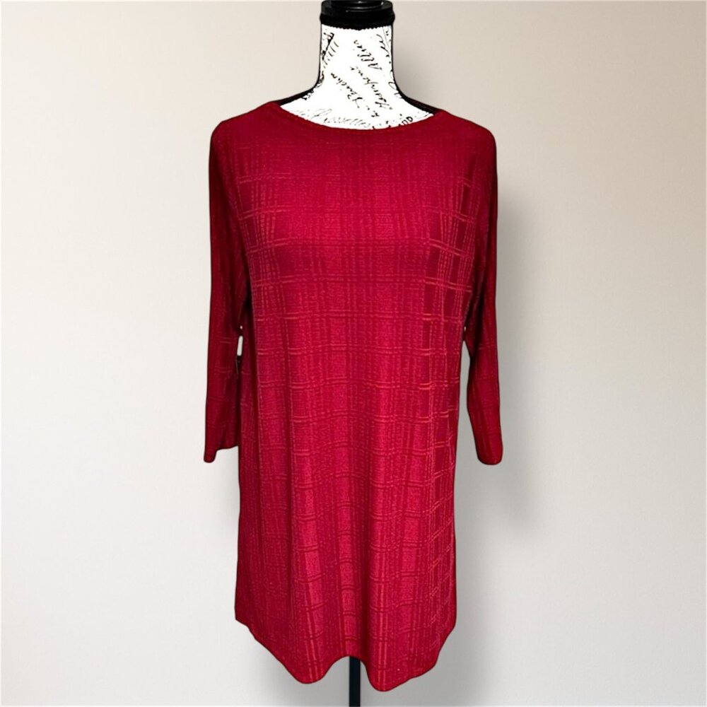J.Jill Red Textured Tunic Dress‎ Wearever Collection 3/4 Sleeves Holiday Party M